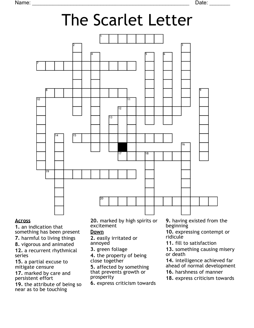 The Scarlet Letter  Crossword