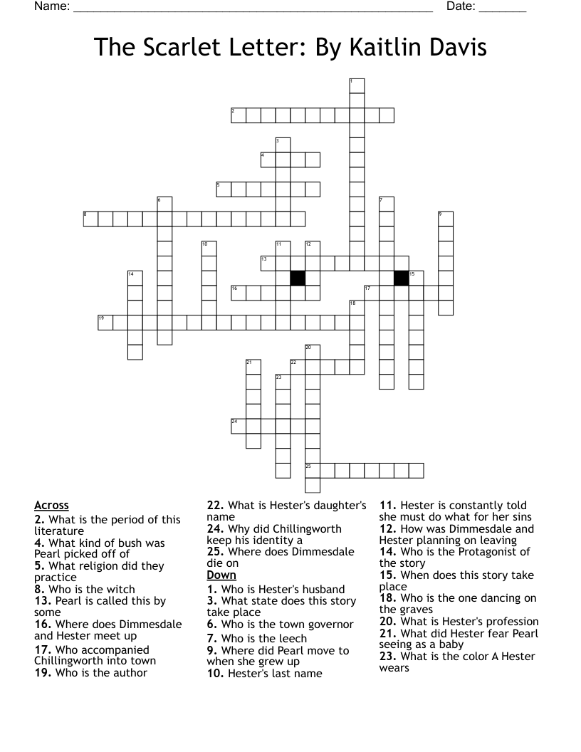 The Scarlet Letter:          By Kaitlin Davis Crossword