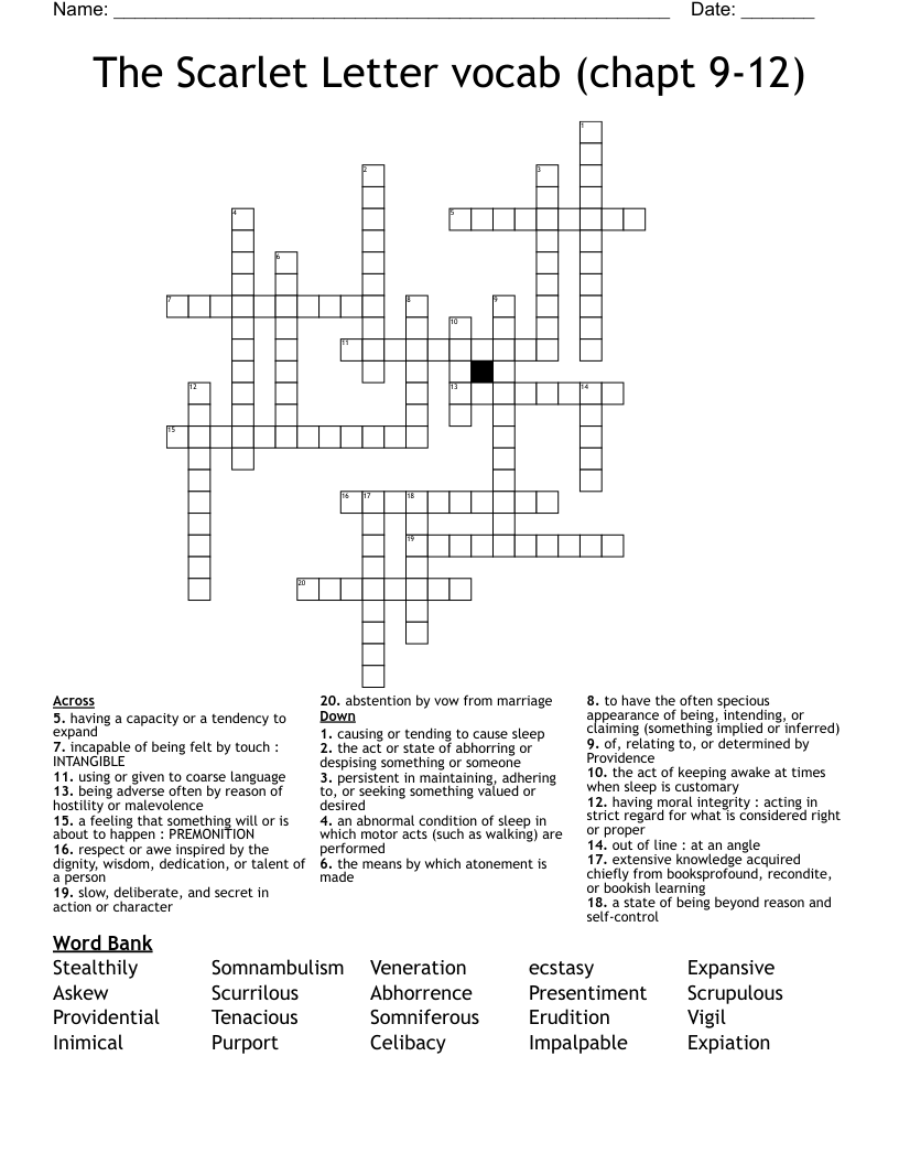 The Scarlet Letter vocab (chapt 9-12) Crossword