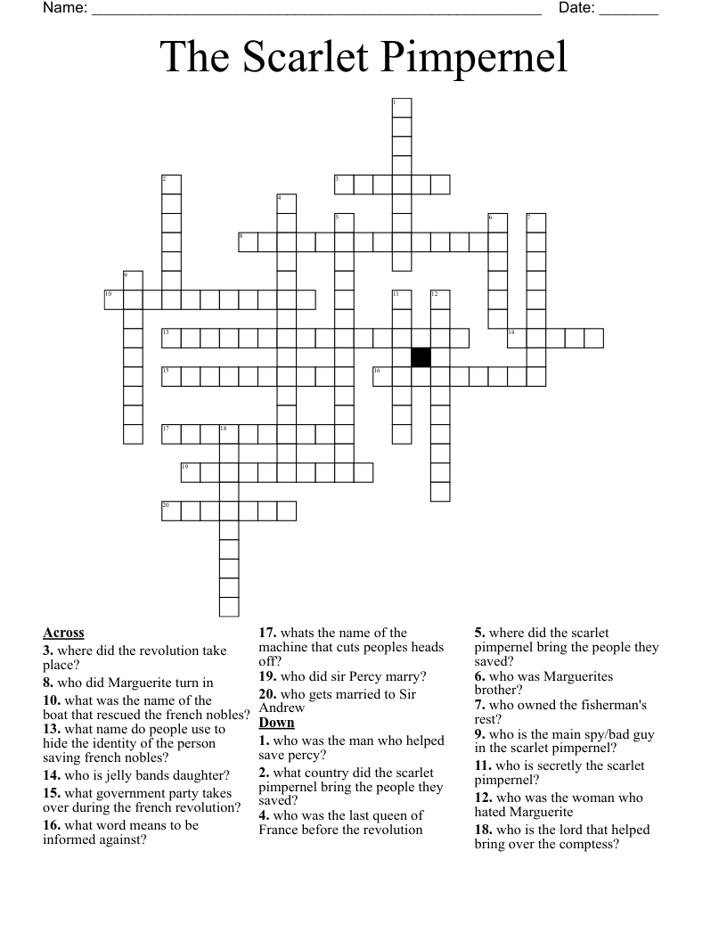 The Scarlet Pimpernel   Crossword