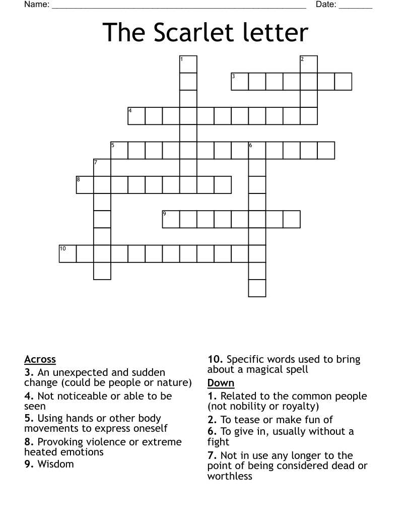 The Scarlet letter Crossword