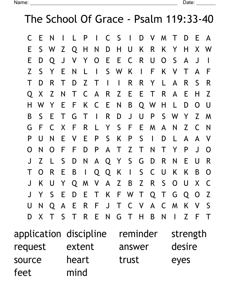 The School Of Grace - Psalm 119:33-40 Word Search