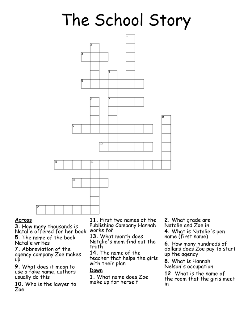 The School Story  Crossword