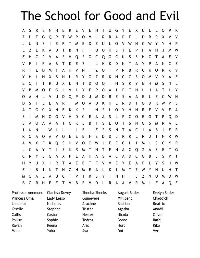 The School for Good and Evil Word Search