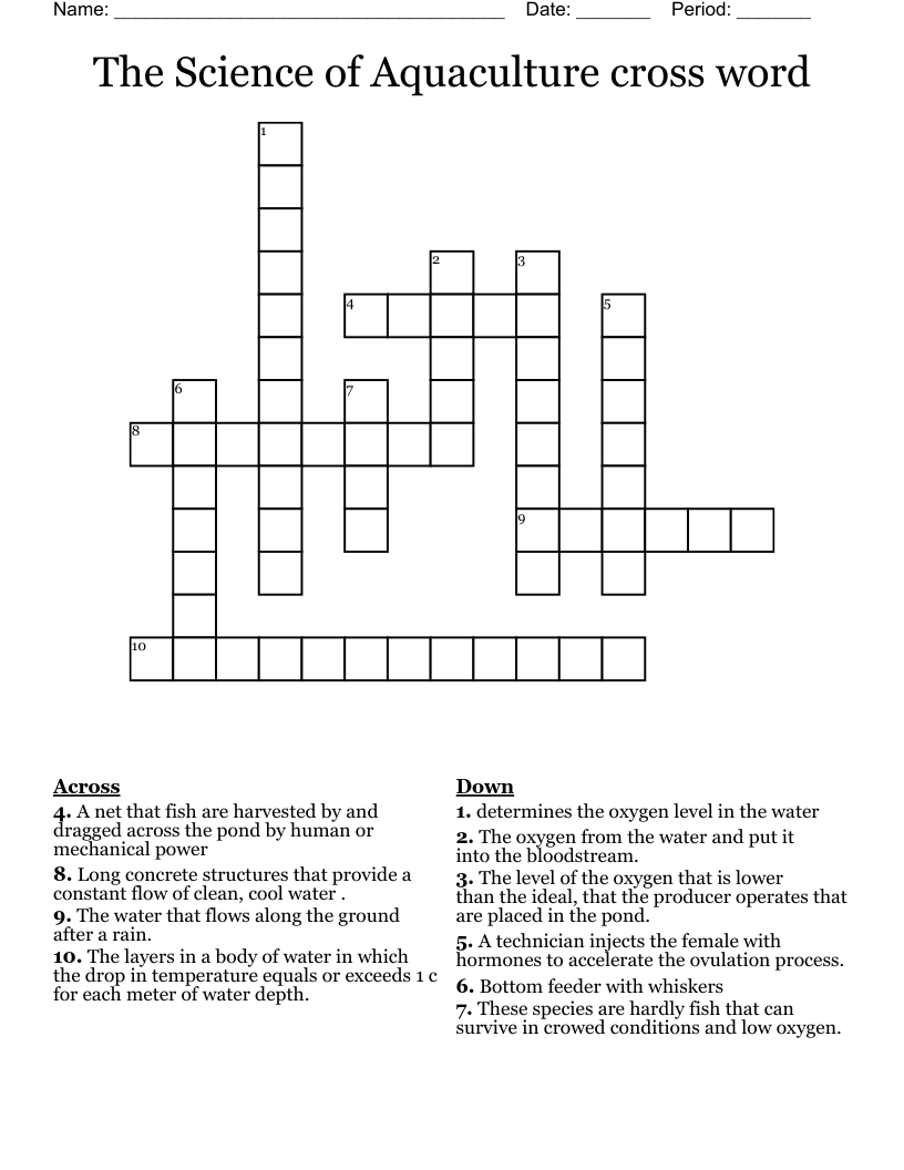 The Science of Aquaculture cross word