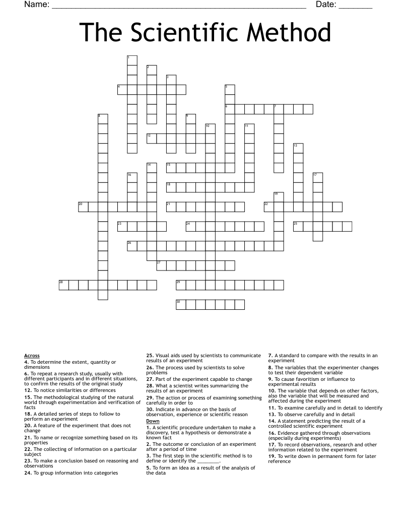 The Scientific Method Crossword