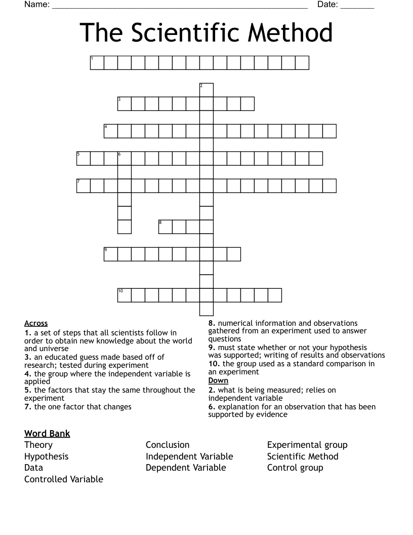 The Scientific Method Crossword