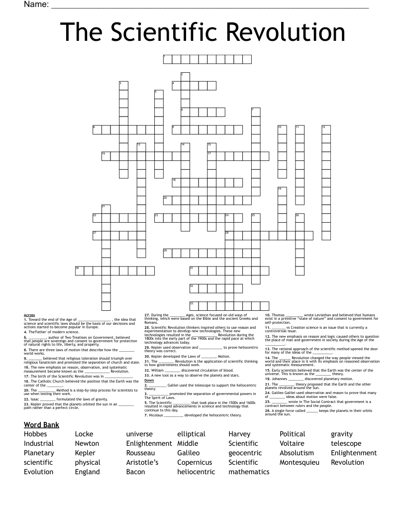 The Scientific Revolution Crossword