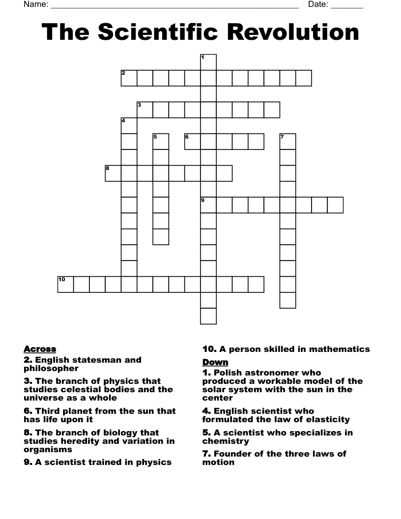 The Scientific Revolution Crossword