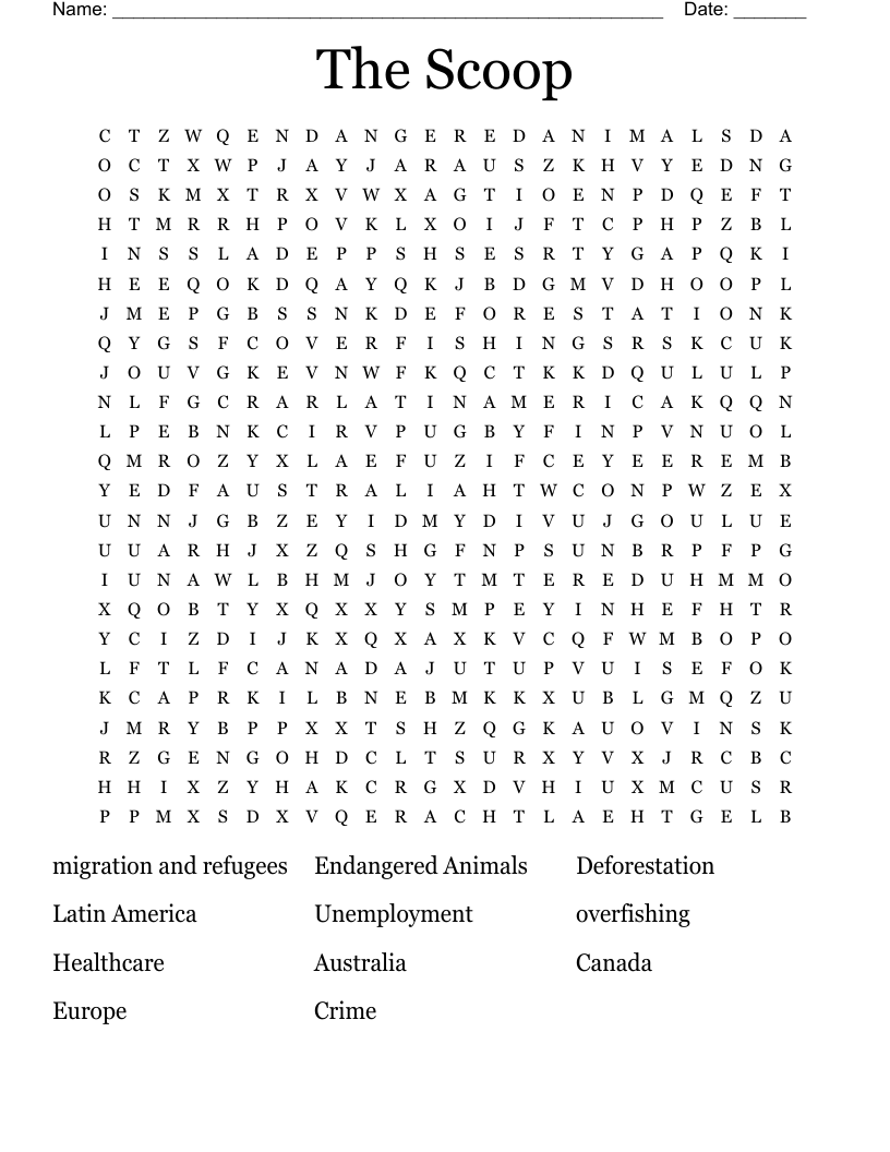 The Scoop Word Search
