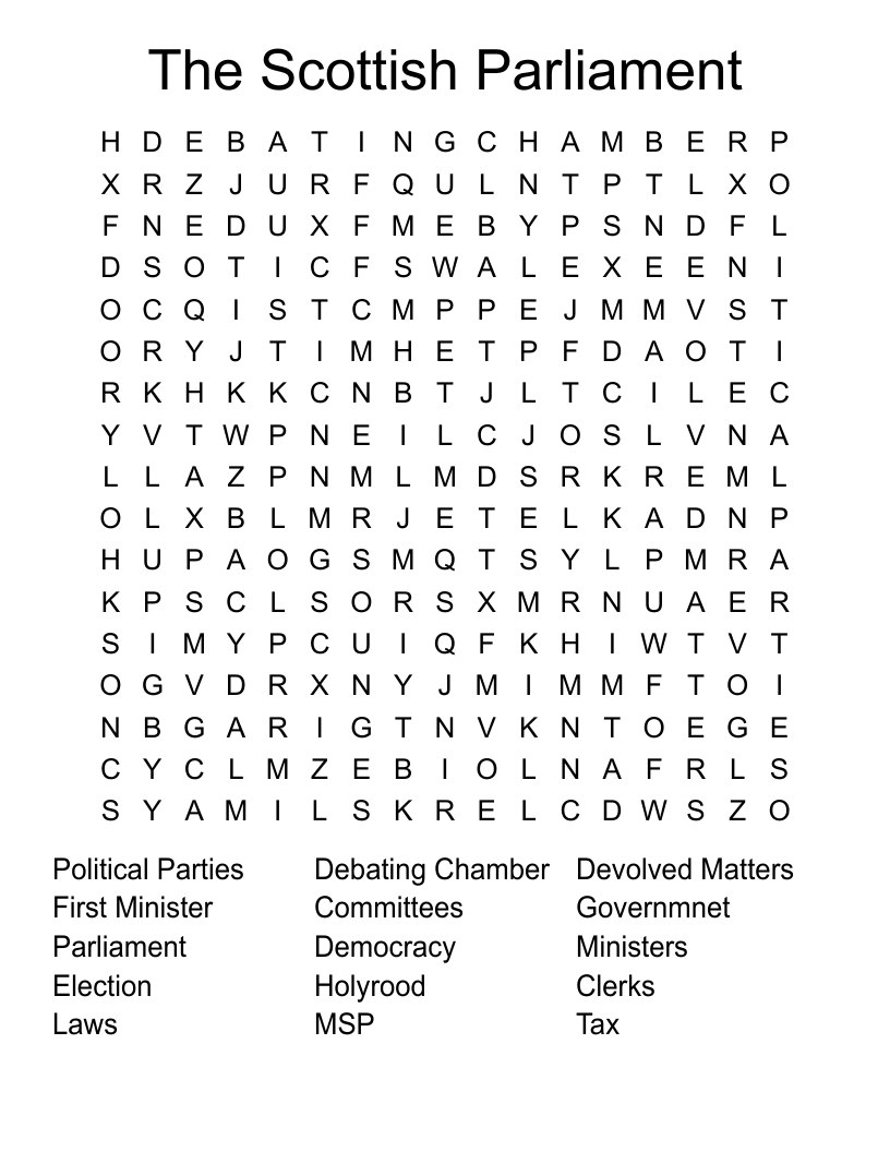 The Scottish Parliament Word Search