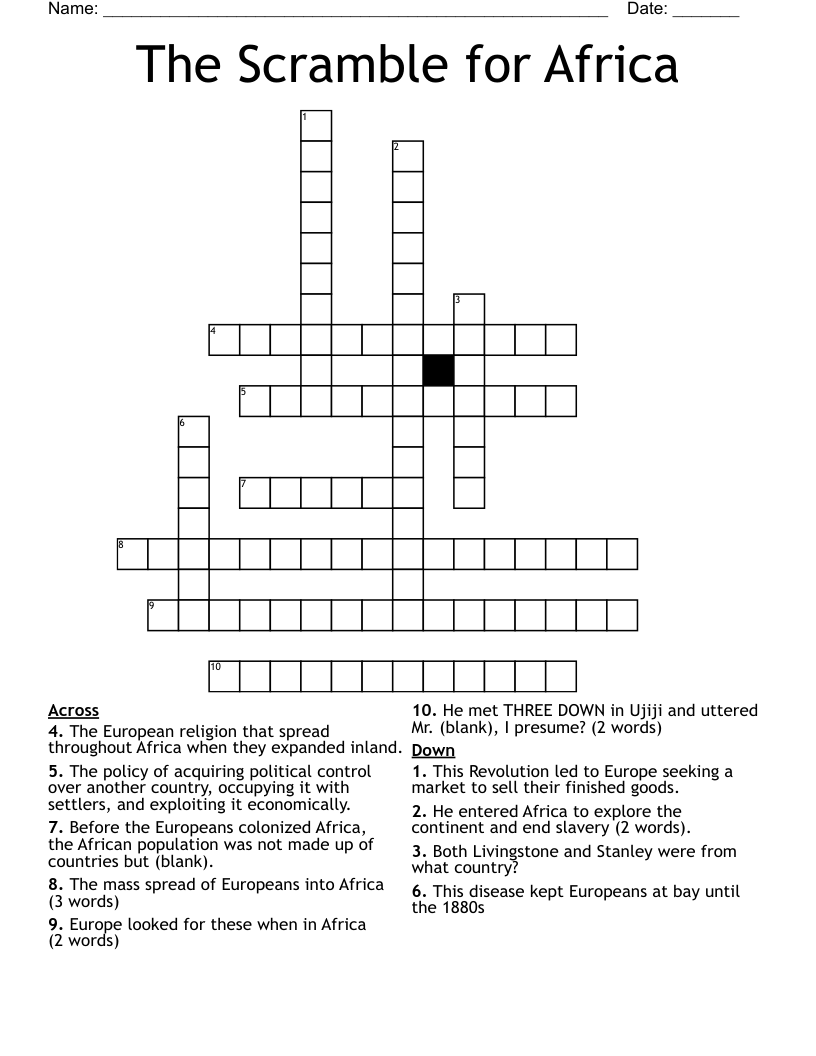 The Scramble for Africa Crossword