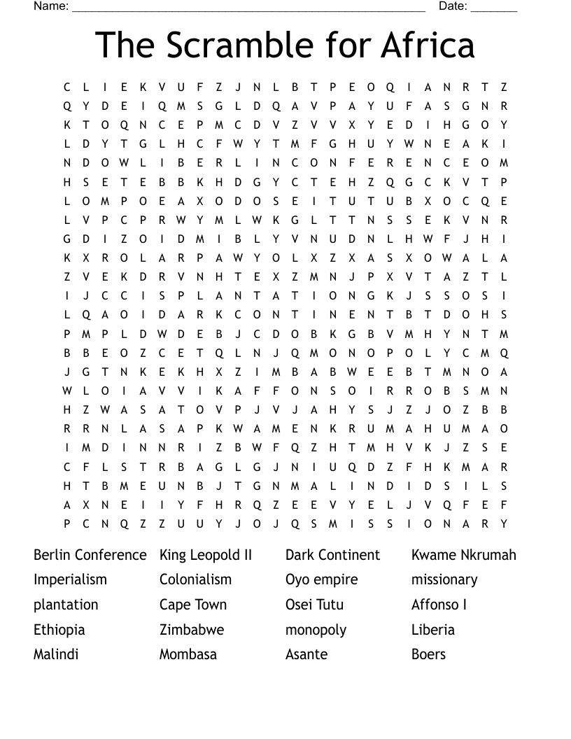 The Scramble for Africa Word Search
