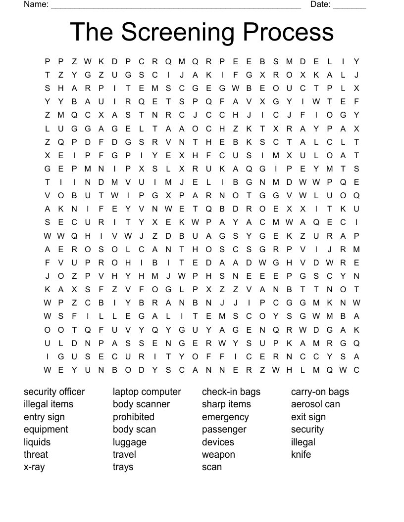 The Screening Process  Word Search