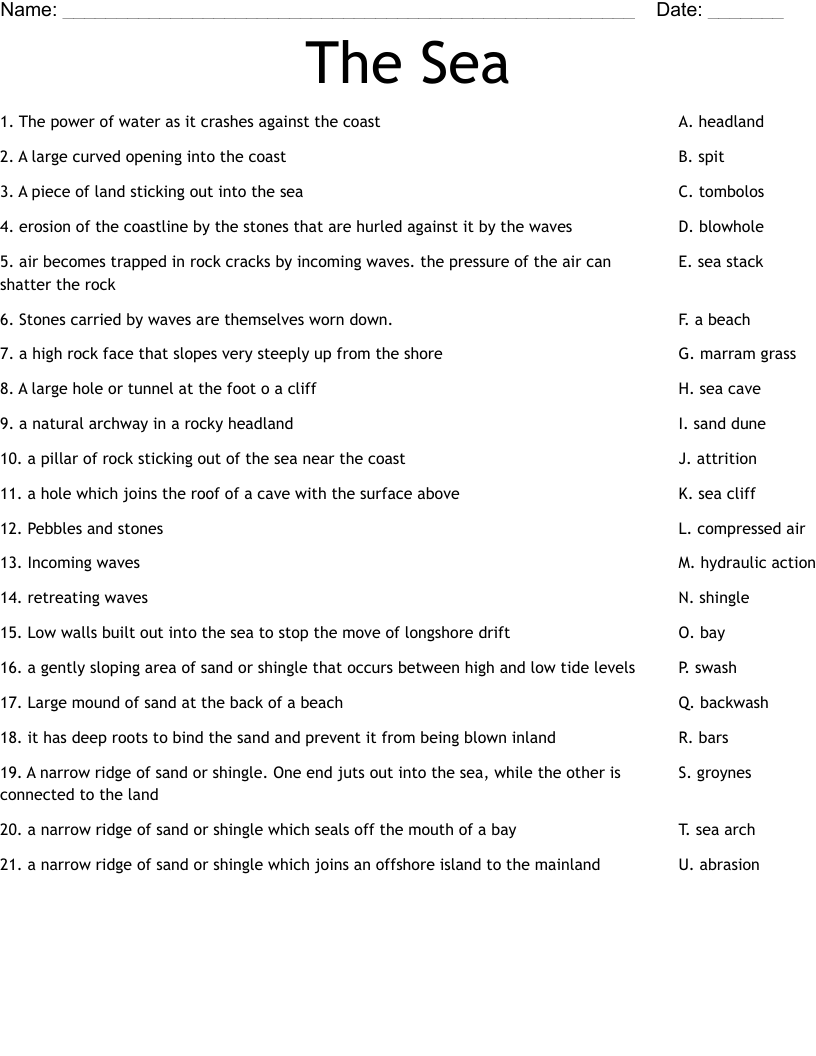 The Sea Worksheet