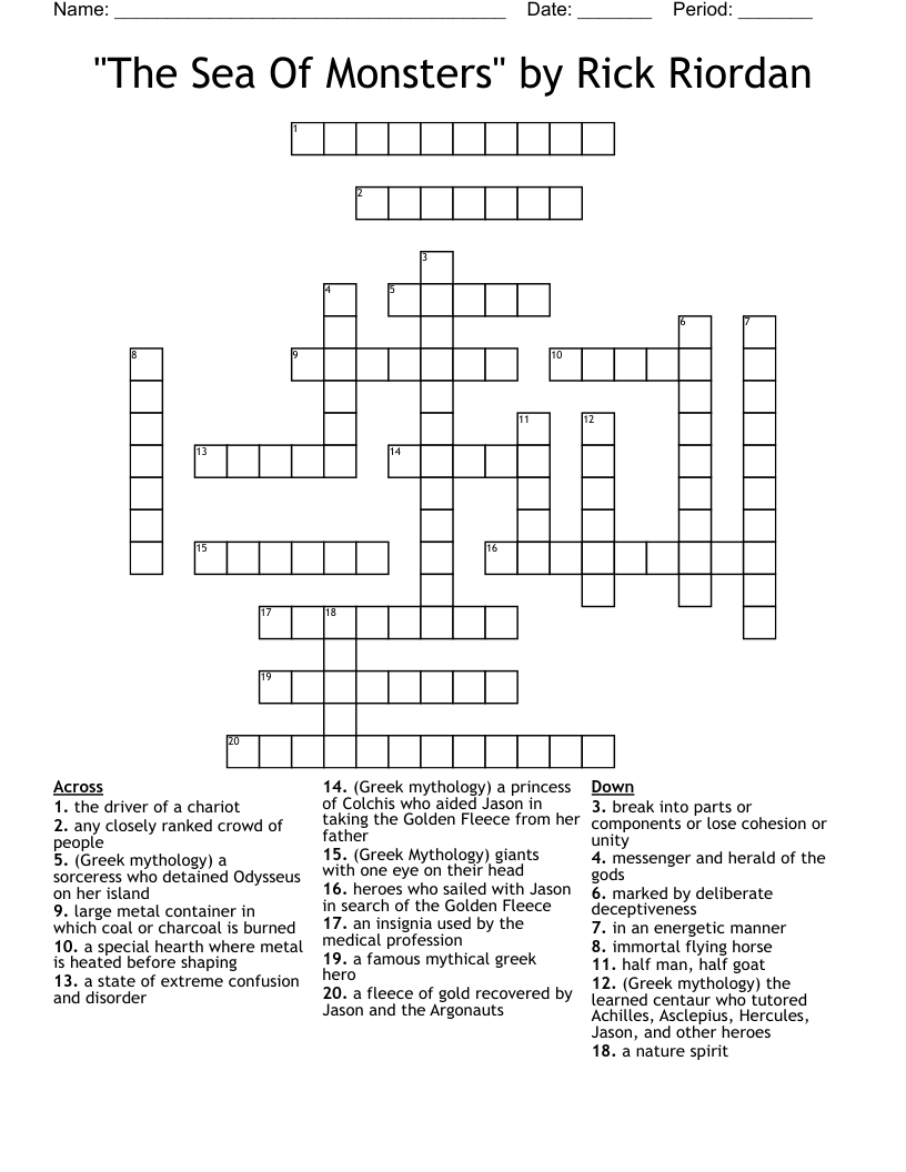 "The Sea Of Monsters" by Rick Riordan Crossword