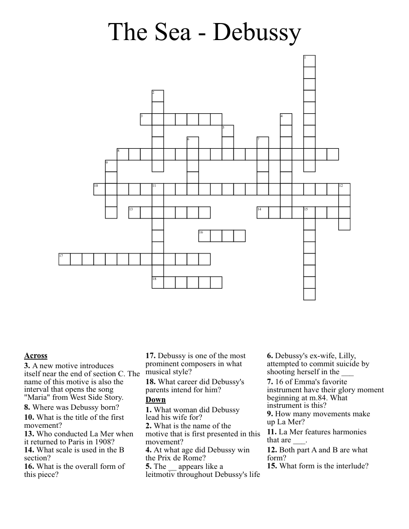 The Sea - Debussy Crossword