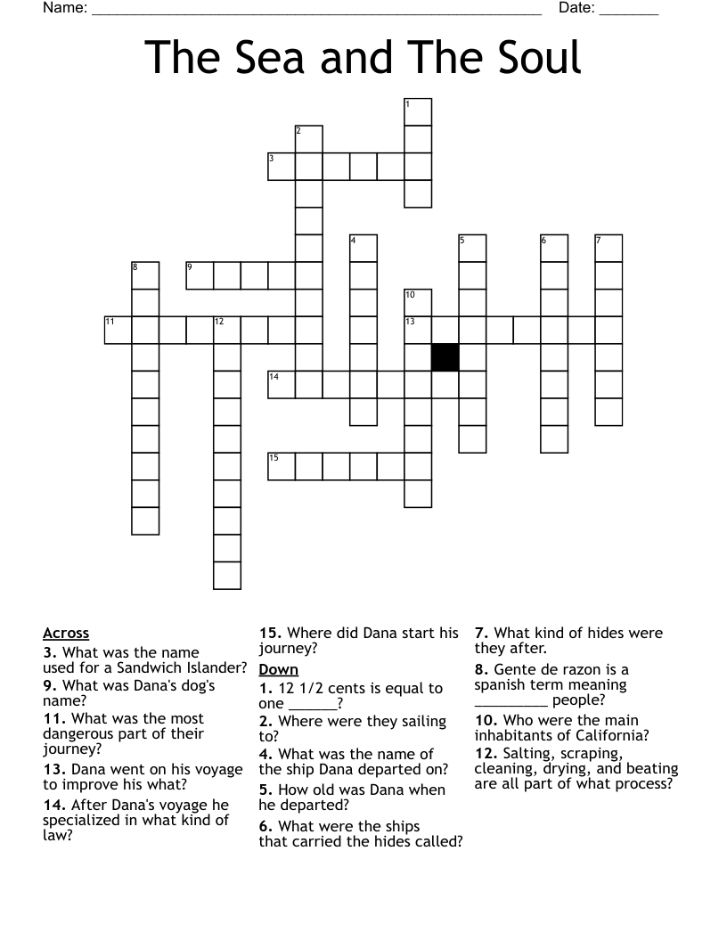 The Sea and The Soul Crossword
