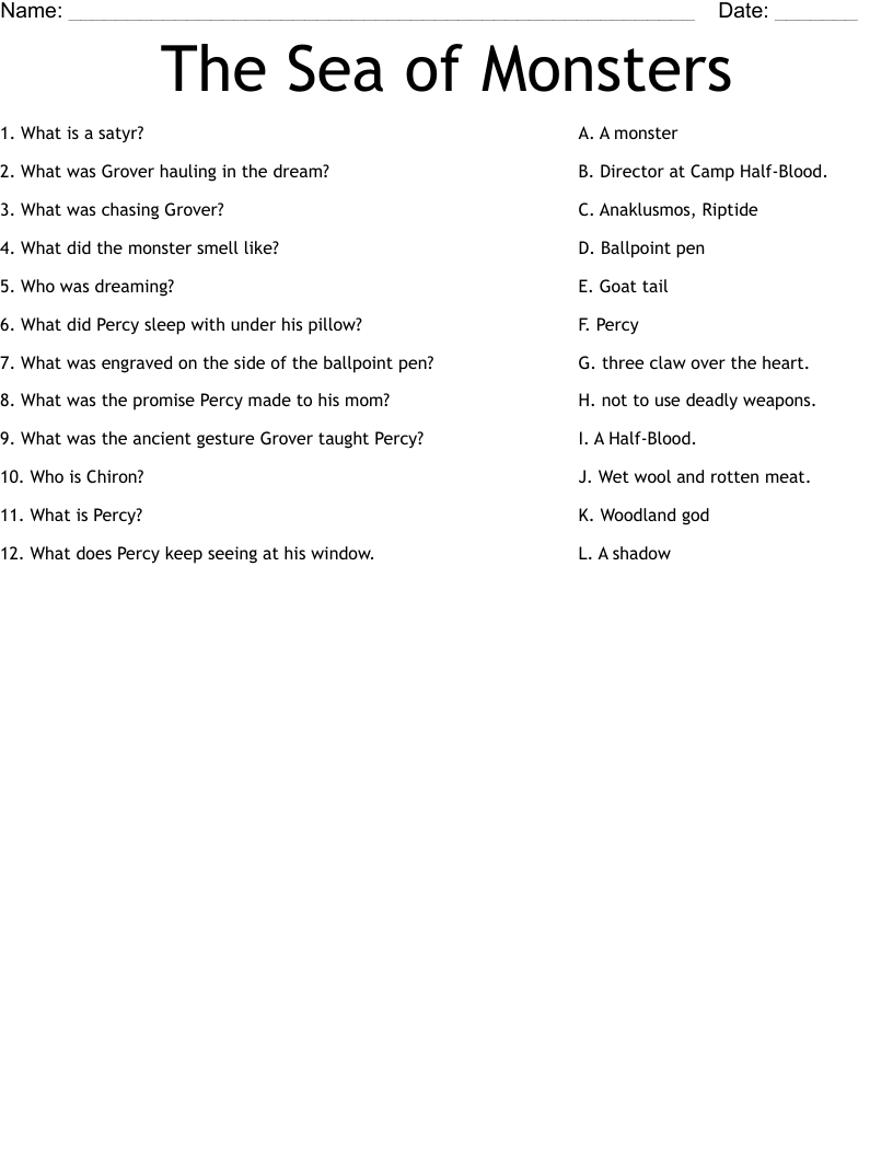 The Sea of Monsters Worksheet