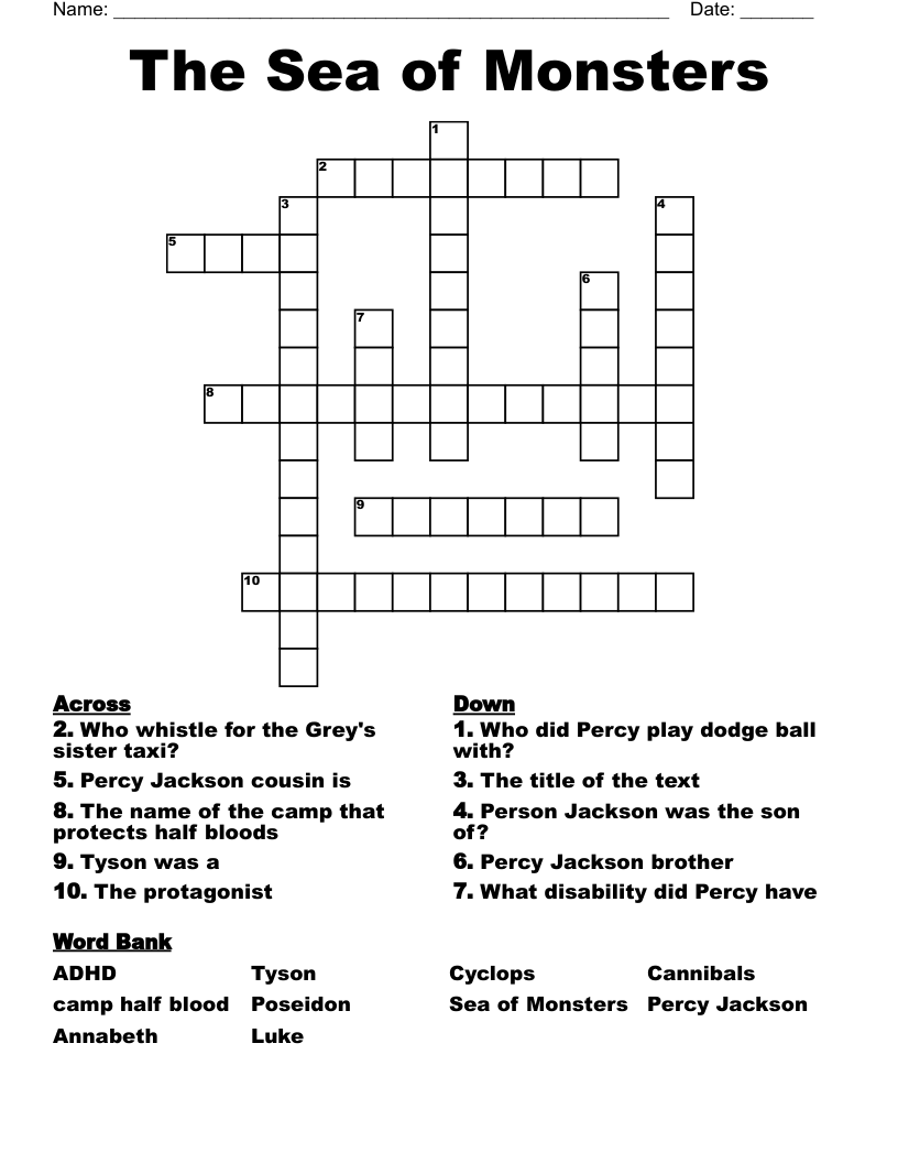 The Sea of Monsters Crossword