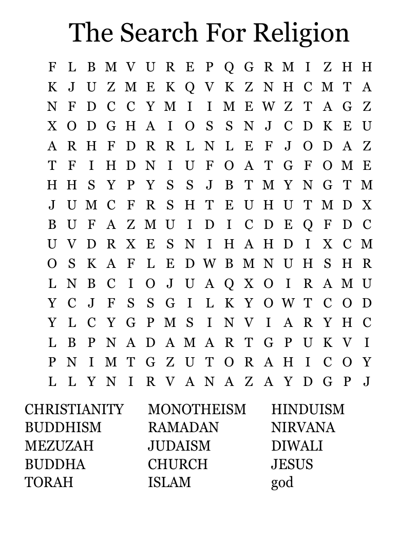 The Search For Religion Word Search