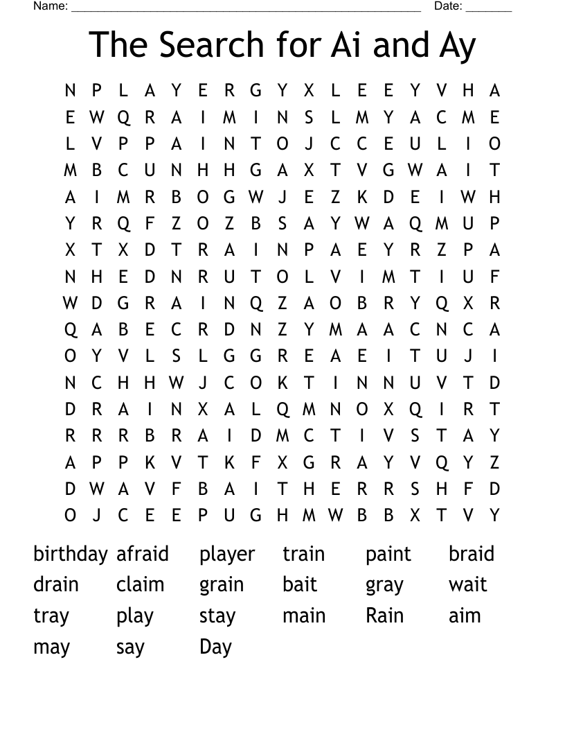 The Search for Ai and Ay Word Search