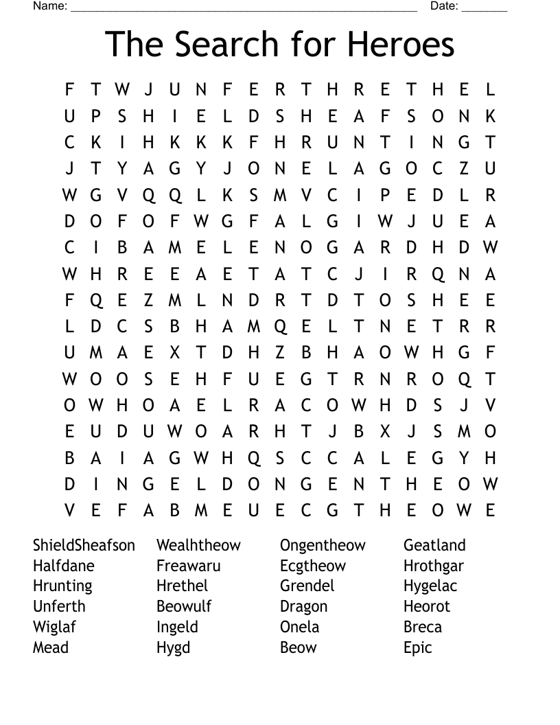 The Search for Heroes Word Search
