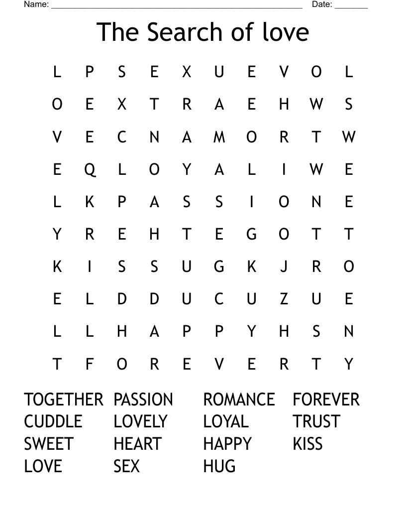 The Search of love Word Search