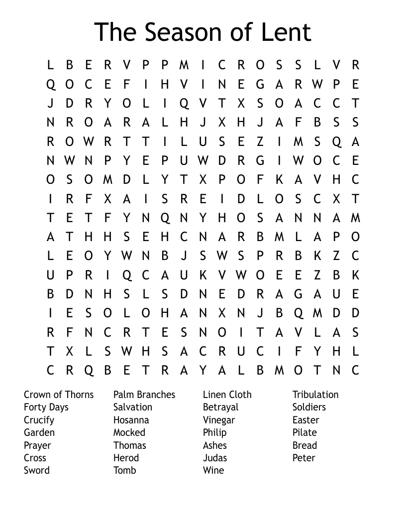 The Season of Lent Word Search