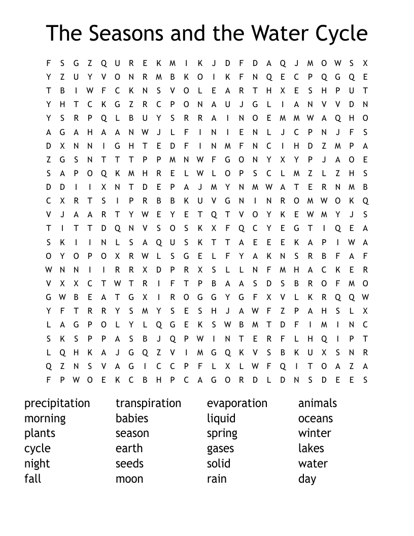 The Seasons and the Water Cycle  Word Search