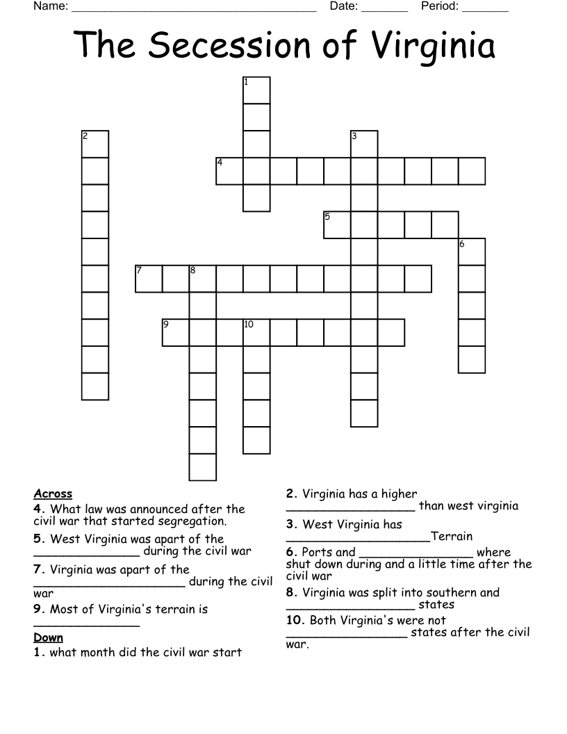 The Secession of Virginia Crossword