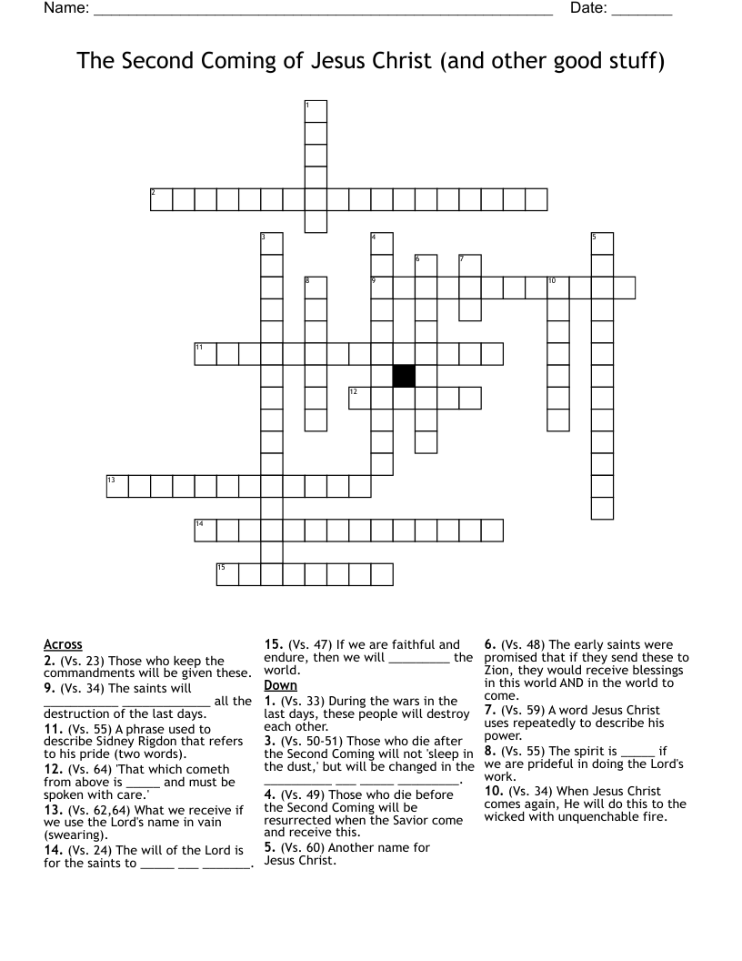 The Second Coming of Jesus Christ (and other good stuff) Crossword