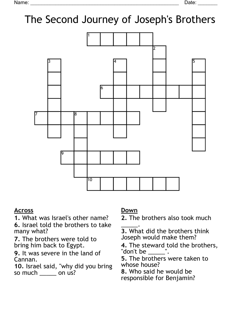 The Second Journey of Joseph's Brothers Crossword