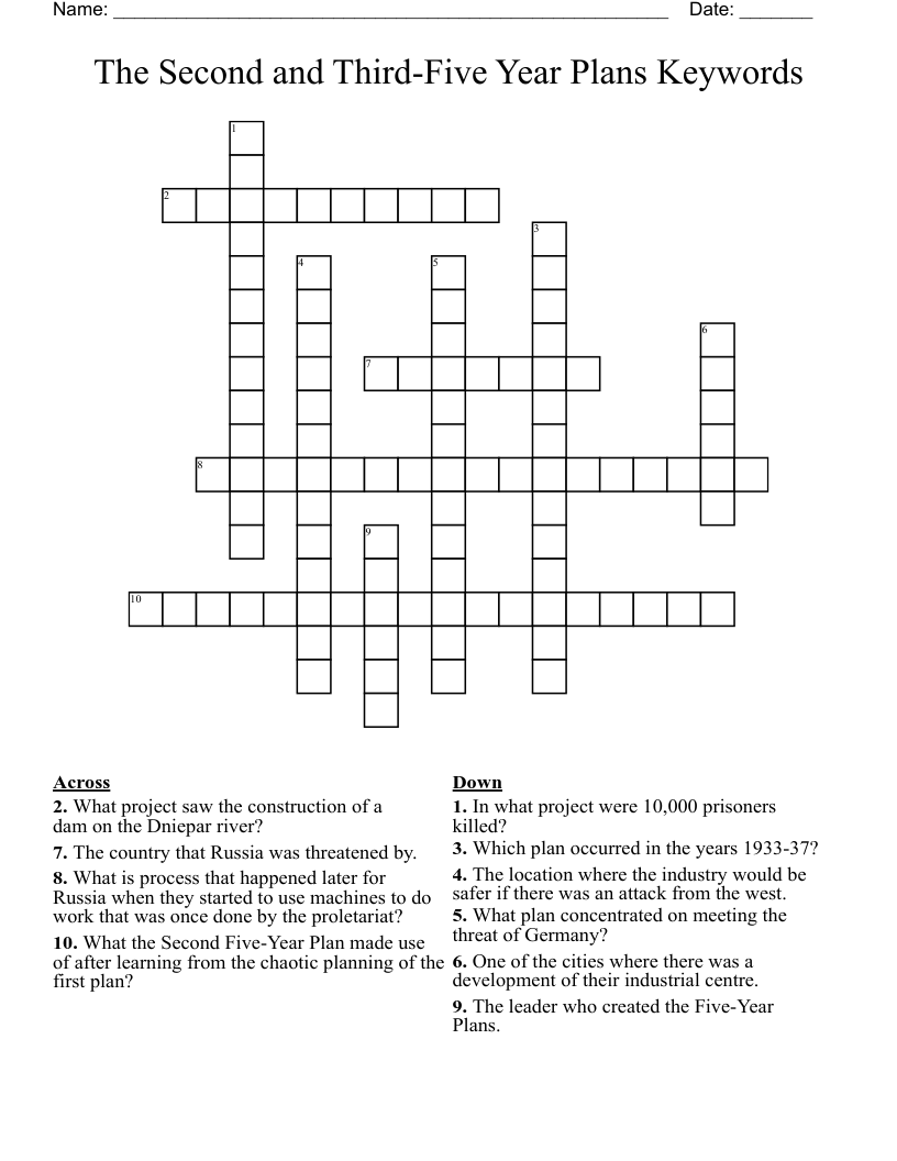 The Second and Third-Five Year Plans Keywords Crossword