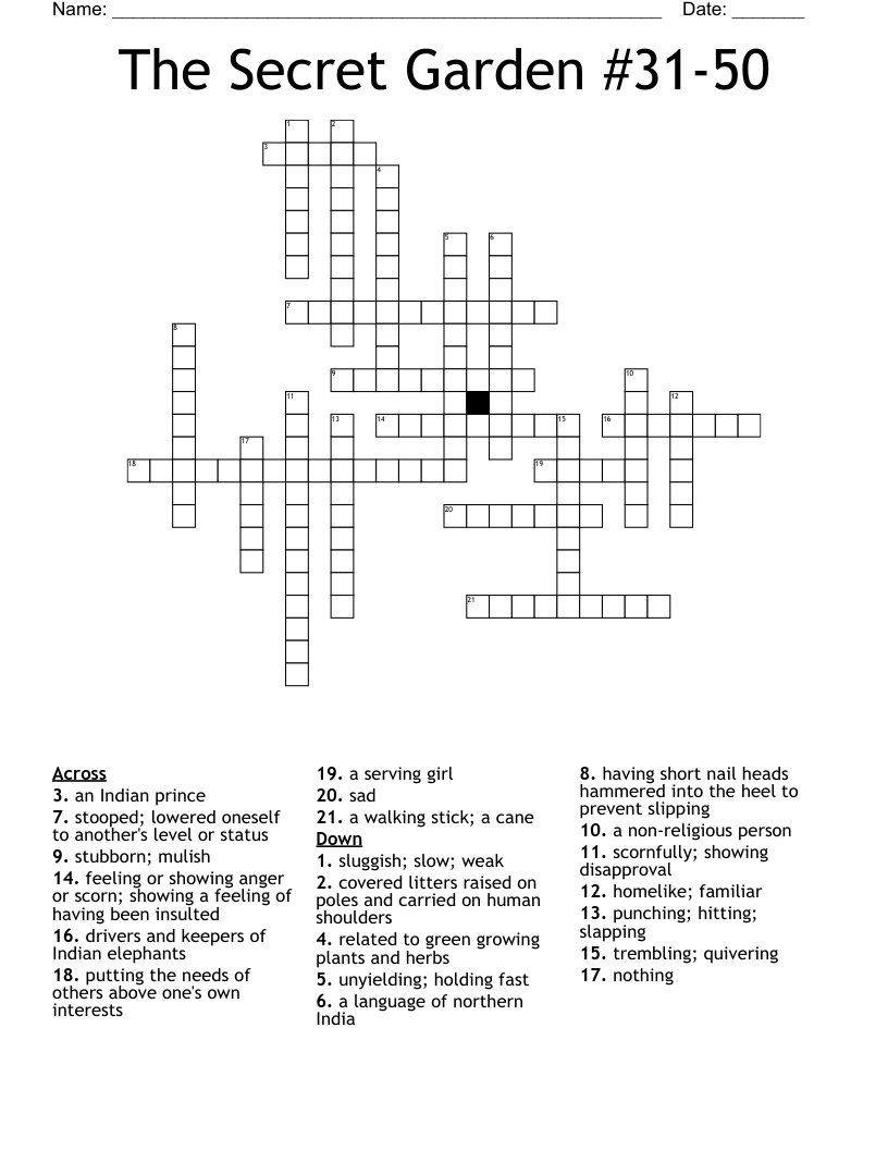 The Secret Garden #31-50 Crossword