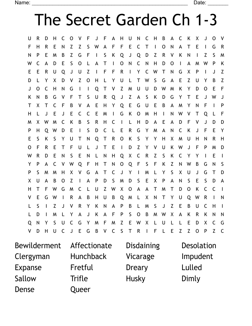 The Secret Garden Ch 1-3 Word Search