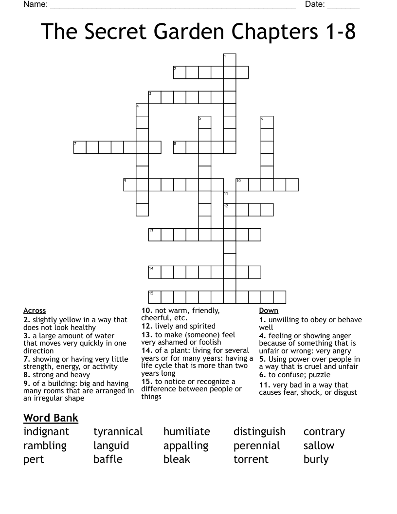 The Secret Garden Chapters 1-8 Crossword