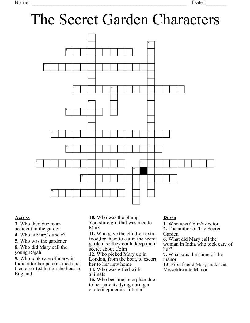 The Secret Garden Characters Crossword
