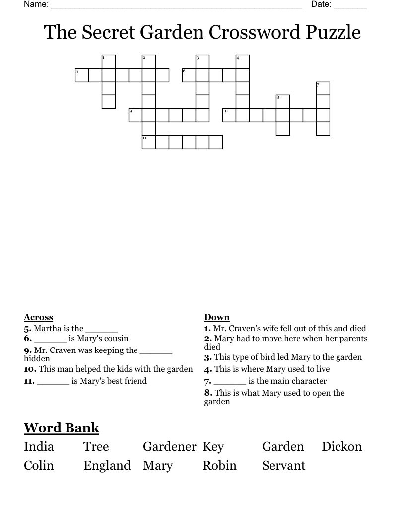 The Secret Garden Crossword Puzzle 