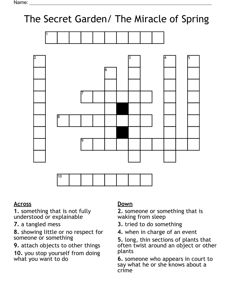 The Secret Garden/ The Miracle of Spring Crossword