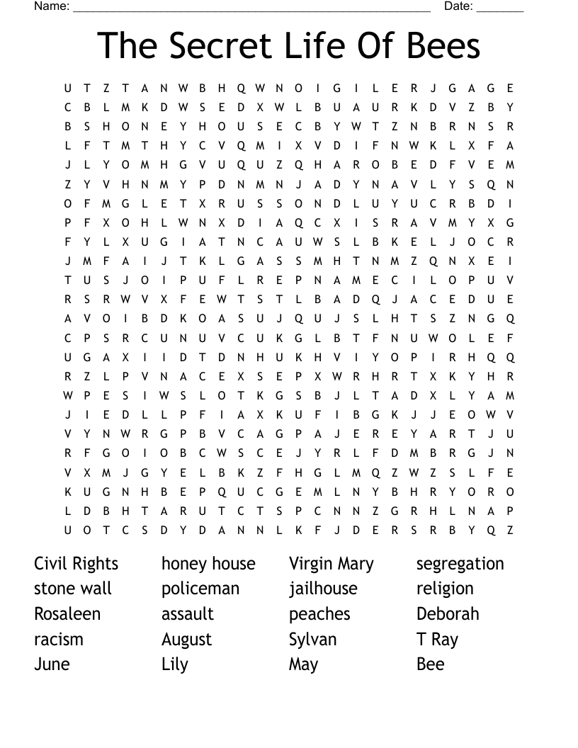The Secret Life Of Bees Word Search