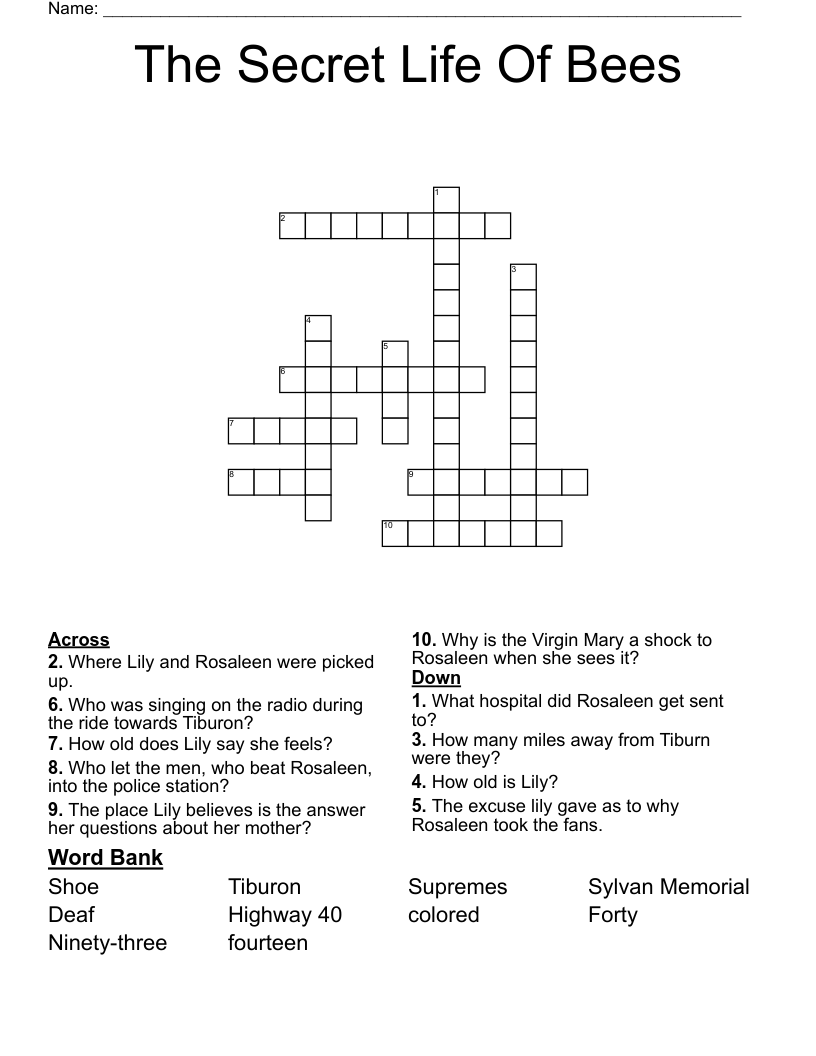 The Secret Life Of Bees Crossword