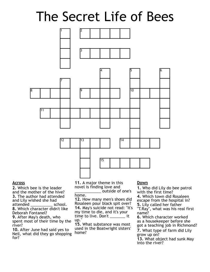 The Secret Life of Bees Crossword