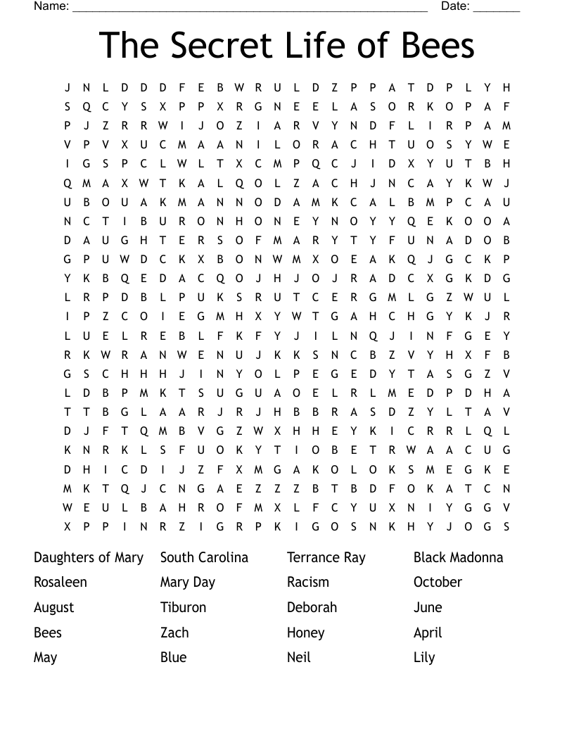 The Secret Life of Bees Word Search