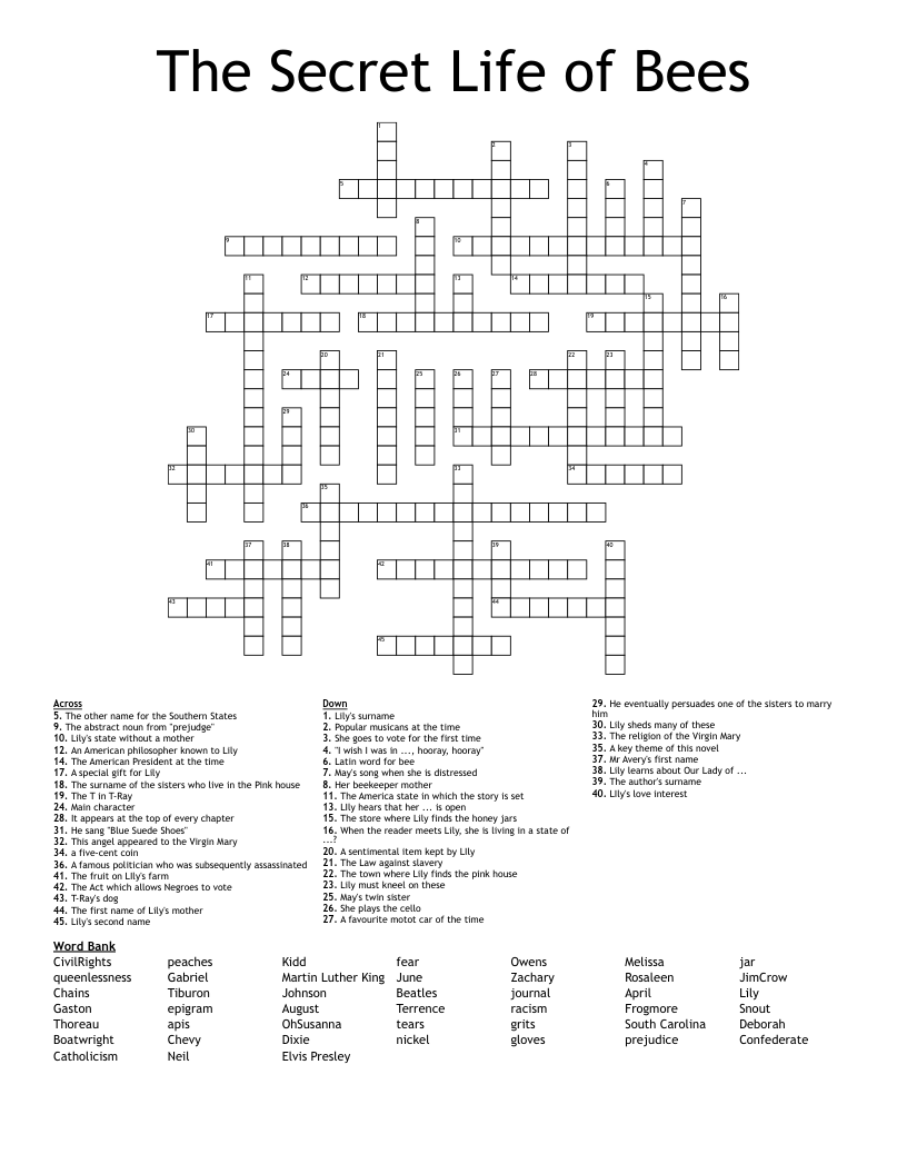 The Secret Life of Bees Crossword