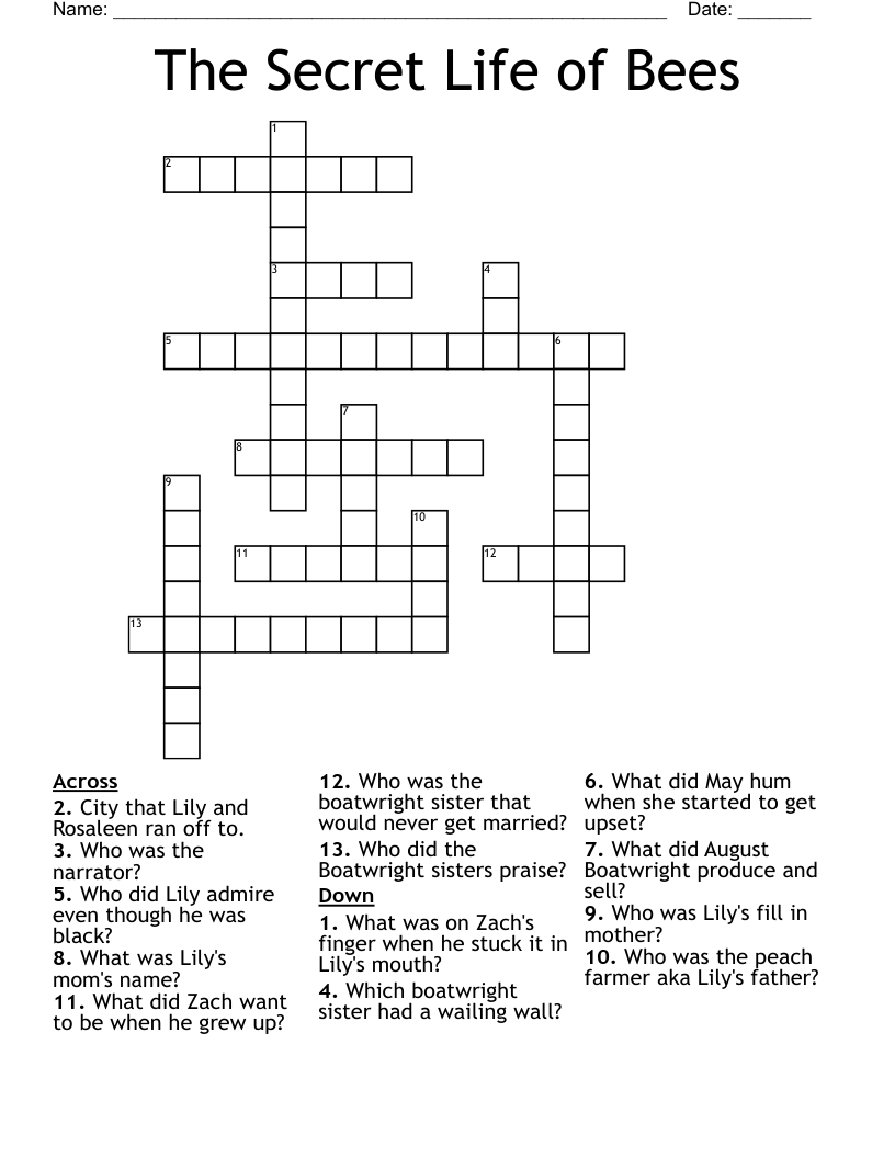 The Secret Life of Bees Crossword