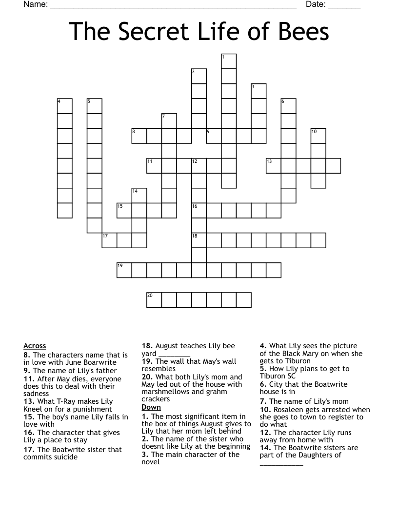 The Secret Life of Bees Crossword