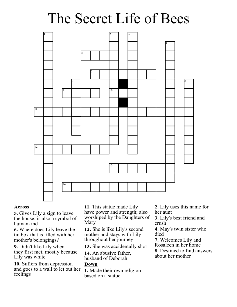 The Secret Life of Bees Crossword