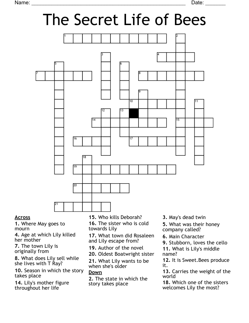 The Secret Life of Bees Crossword
