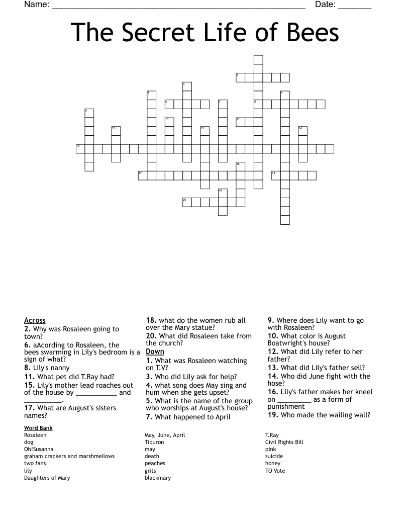 The Secret Life of Bees Crossword